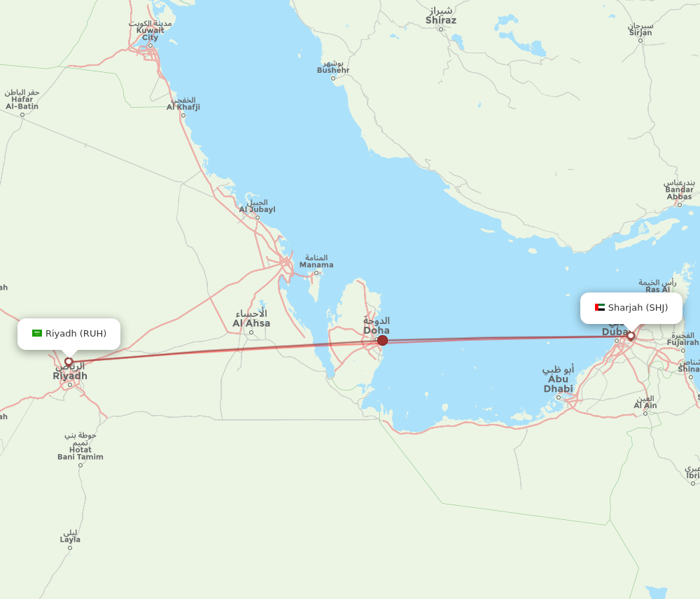 SHJ to RUH flights and routes map