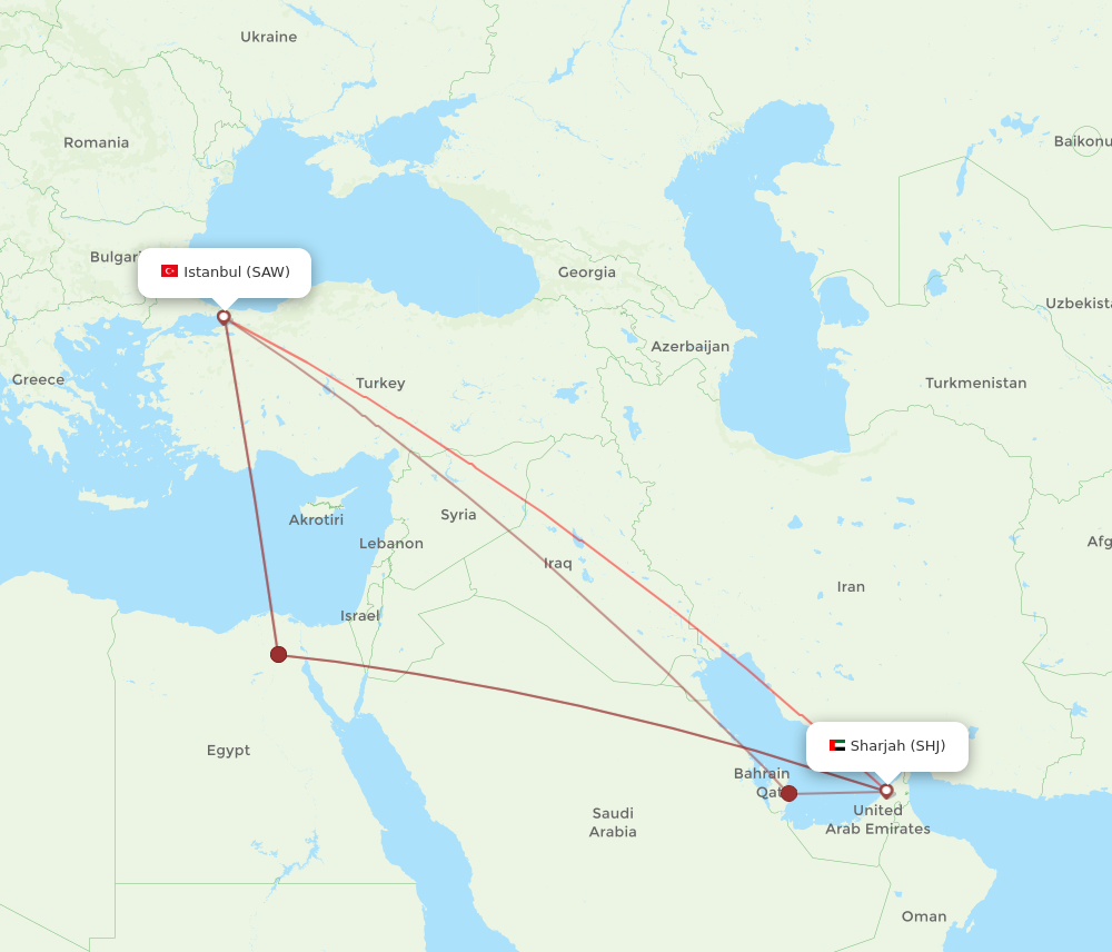 SHJ to SAW flights and routes map