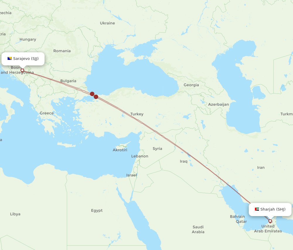 SHJ-SJJ flight routes