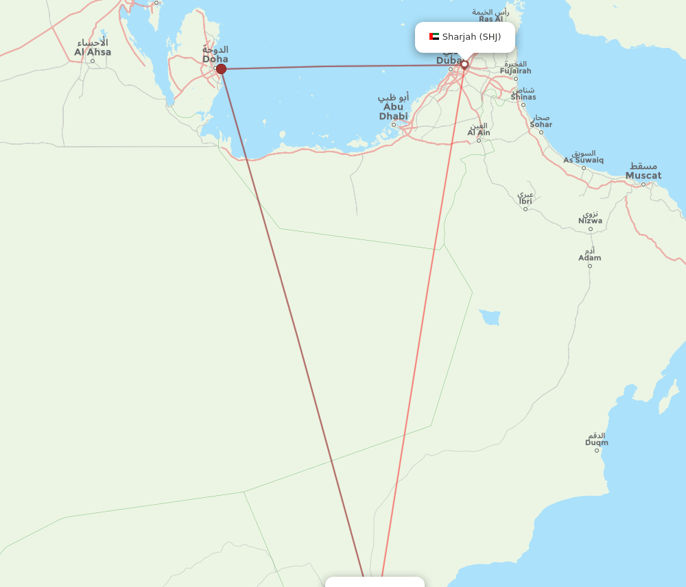 SHJ to SLL flights and routes map