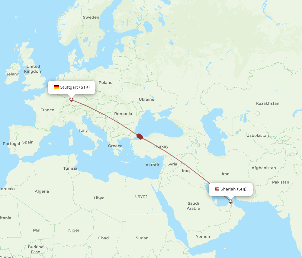 SHJ to STR flights and routes map