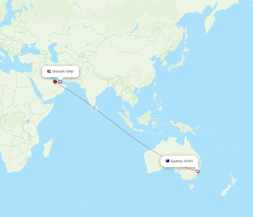 SHJ to SYD flights and routes map