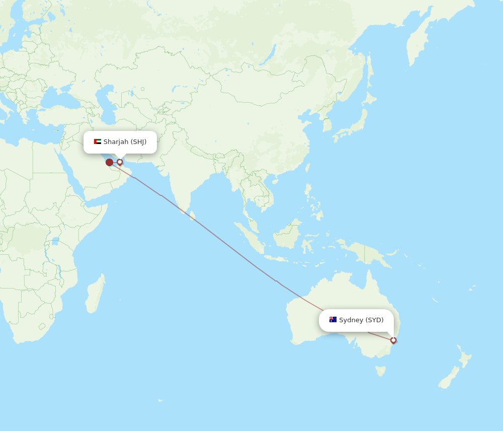 SHJ-SYD flight routes