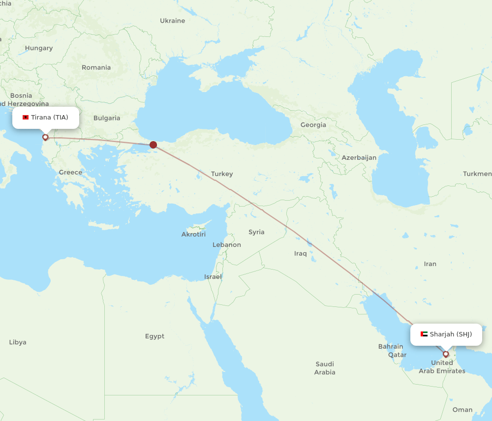 SHJ-TIA flight routes