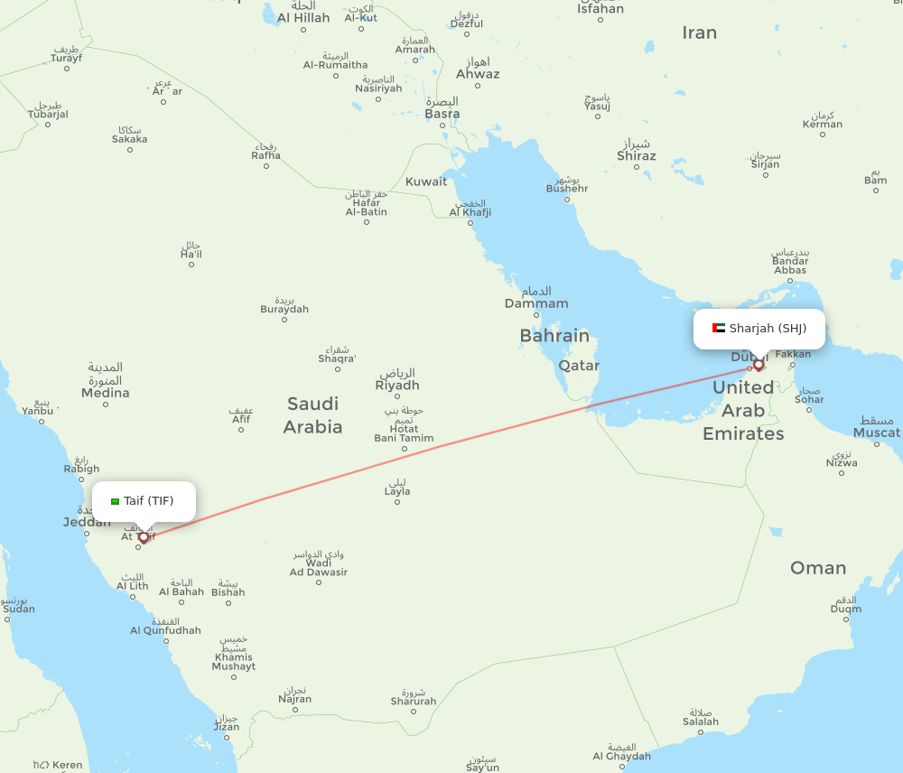 Sharjah - Taif route map and flight paths