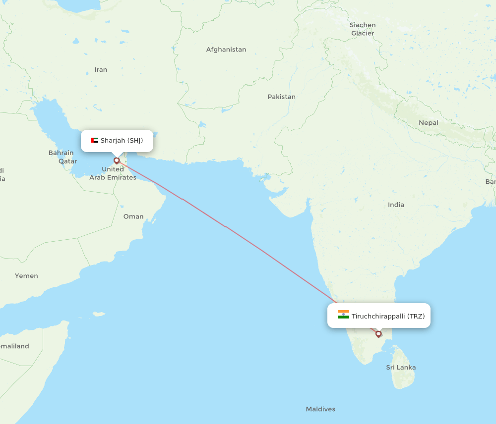 SHJ-TRZ flight routes