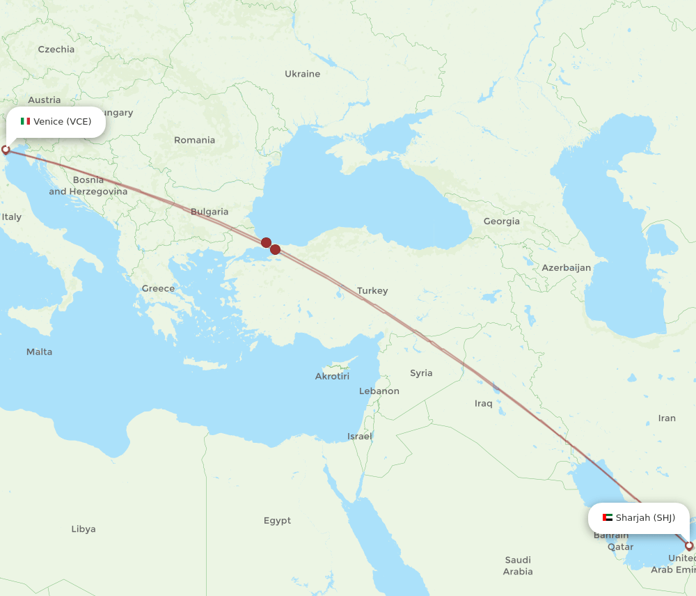 SHJ-VCE flight routes