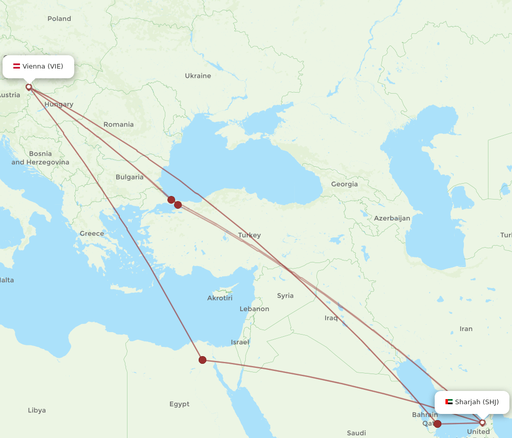 SHJ to VIE flights and routes map