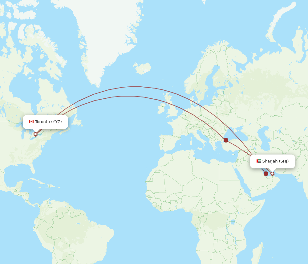 SHJ-YYZ flight routes