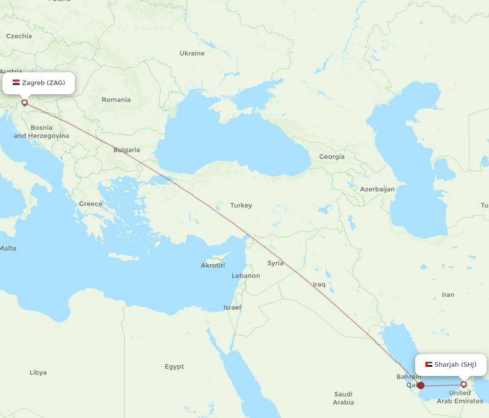 SHJ-ZAG flight routes