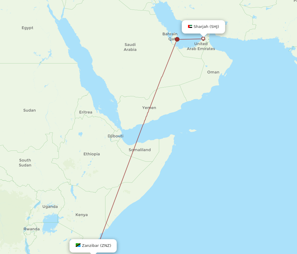 ZNZ to SHJ flights and routes map