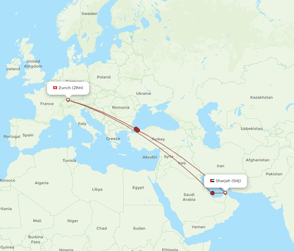 SHJ-ZRH flight routes