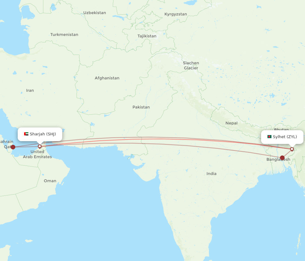 SHJ-ZYL flight routes