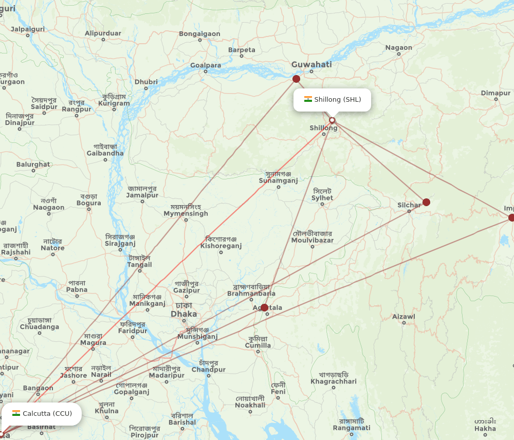 SHL-CCU flight routes