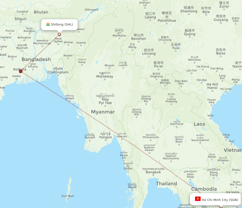 SHL-SGN flight routes