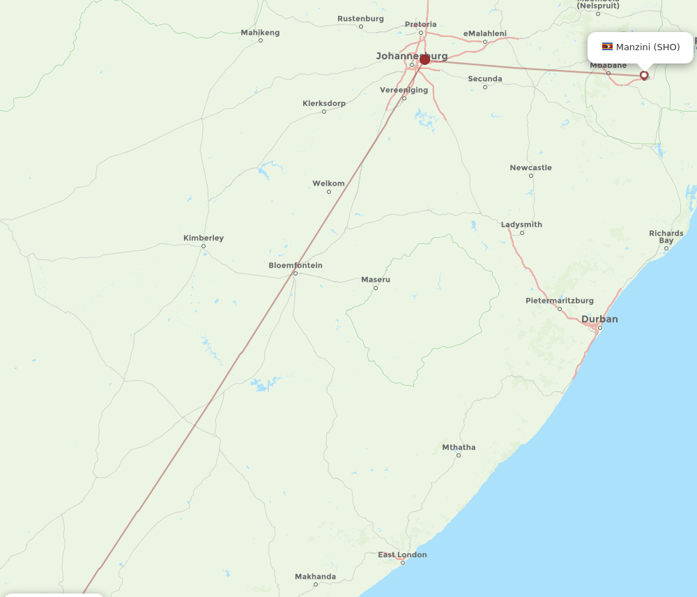 SHO to GRJ flights and routes map