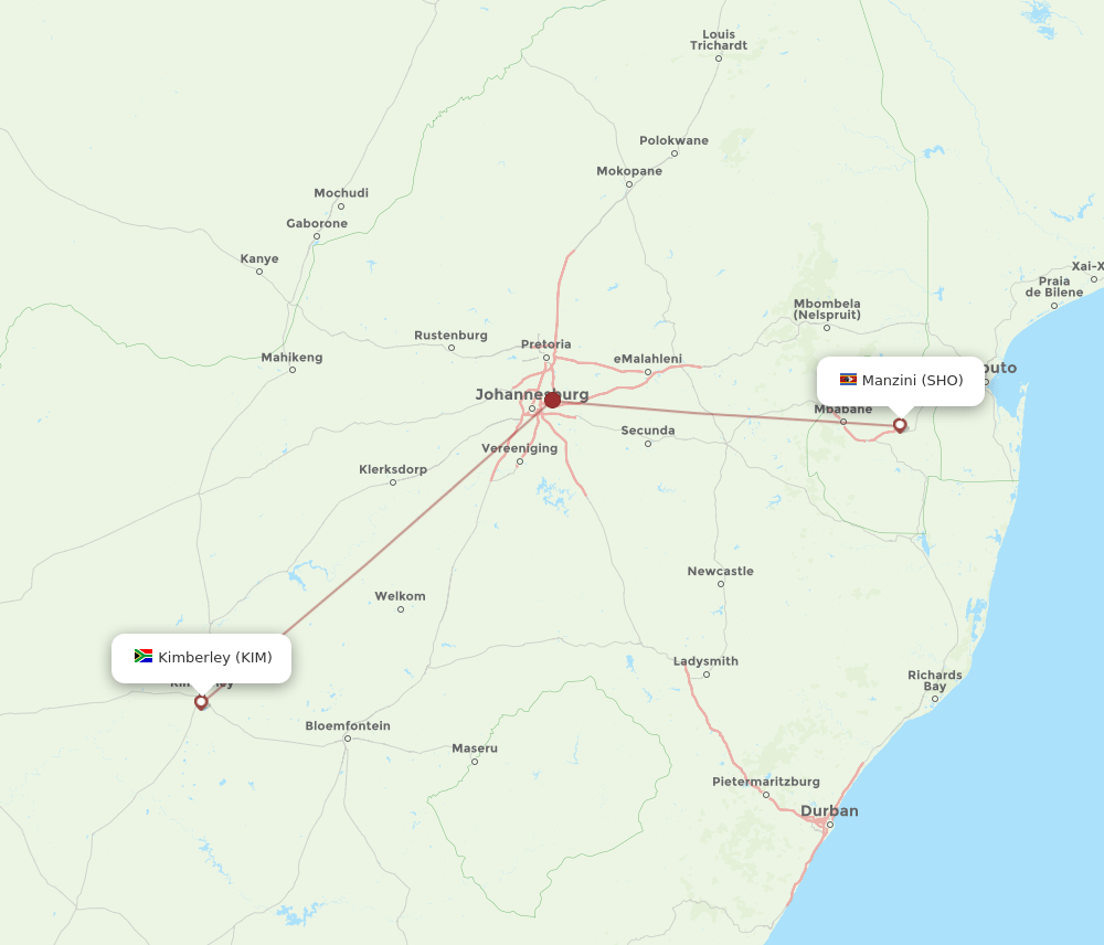 SHO to KIM flights and routes map