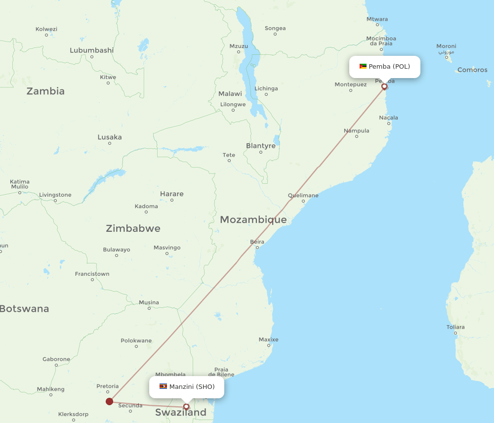 SHO-POL flight routes