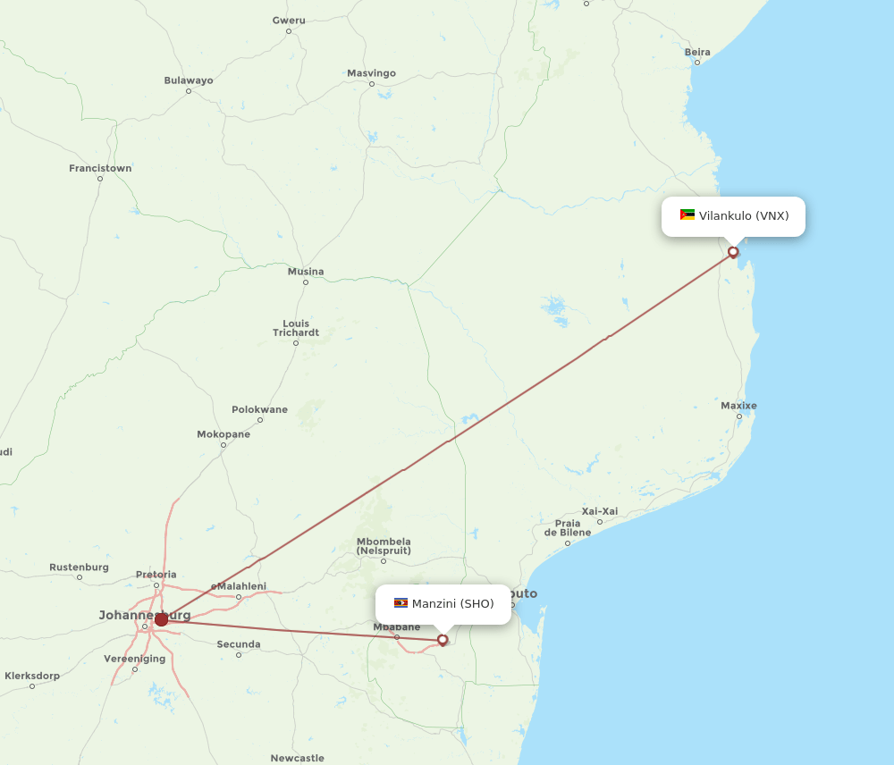 SHO-VNX flight routes