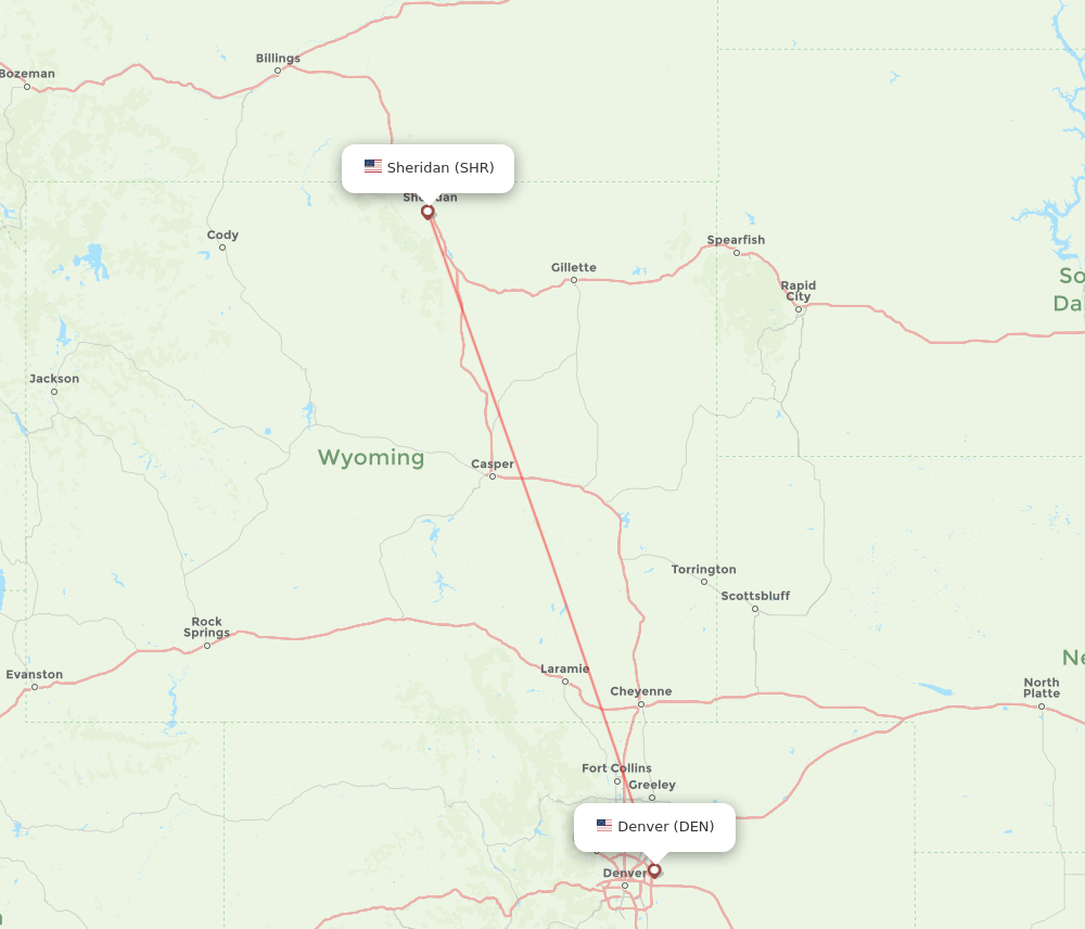 Sheridan - Denver route map and flight paths