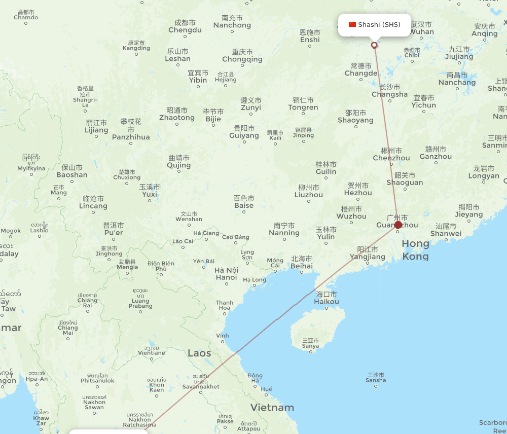 SHS to BKK flights and routes map