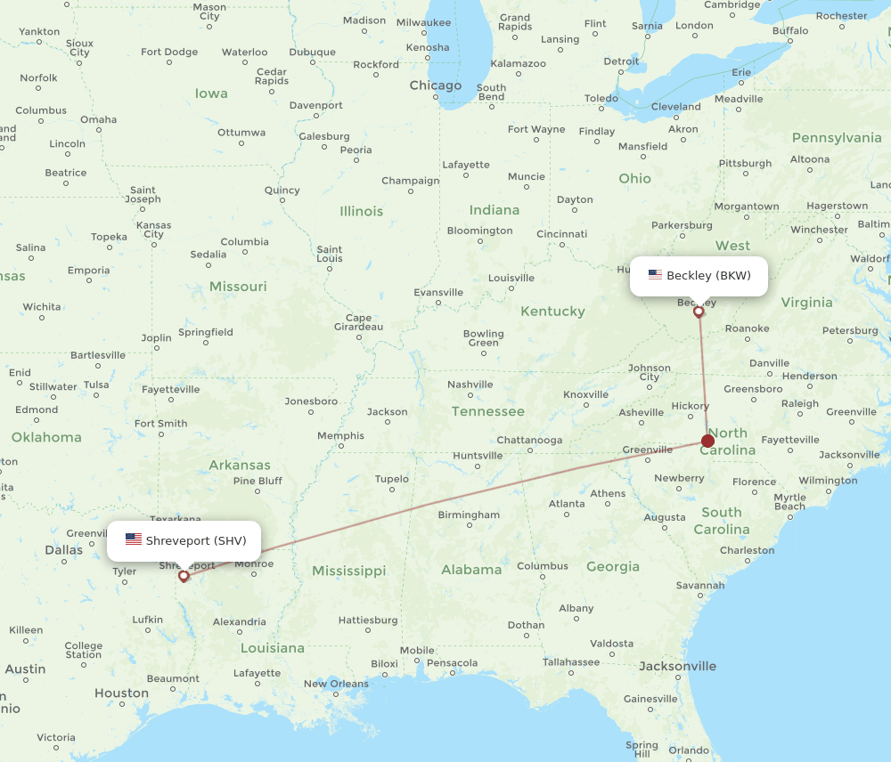SHV-BKW flight routes