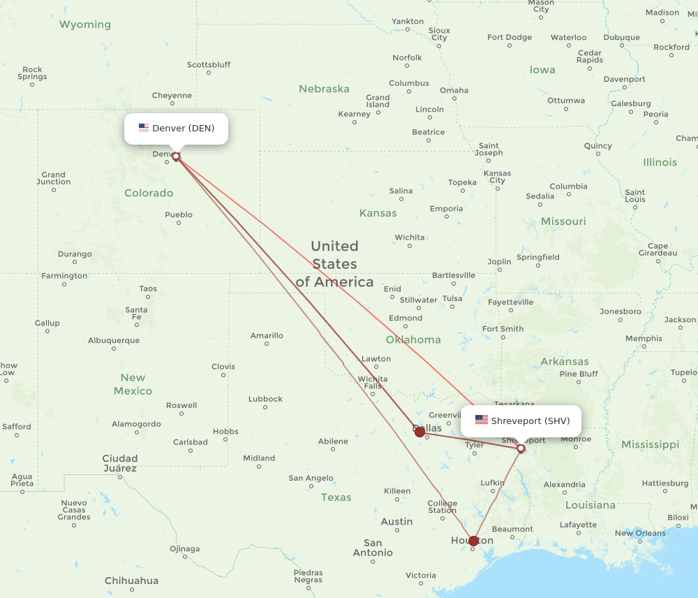 SHV-DEN flight routes