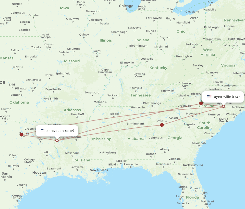 SHV-FAY flight routes