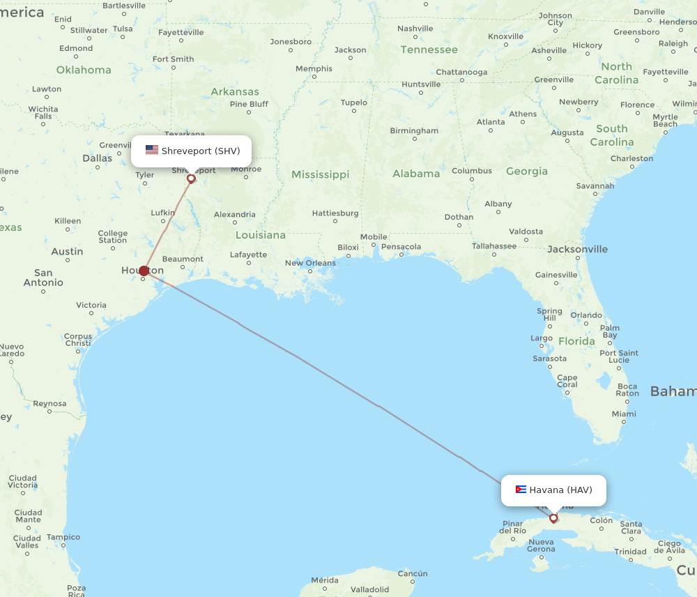 SHV-HAV flight routes