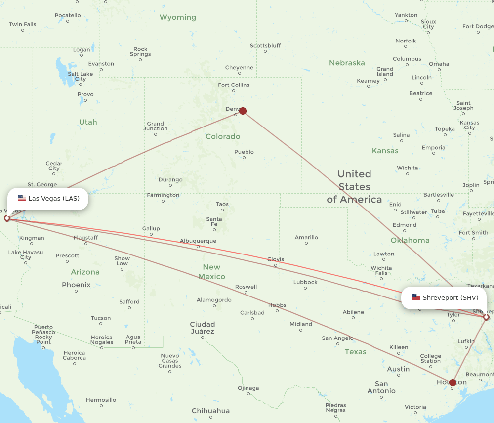SHV-LAS flight routes