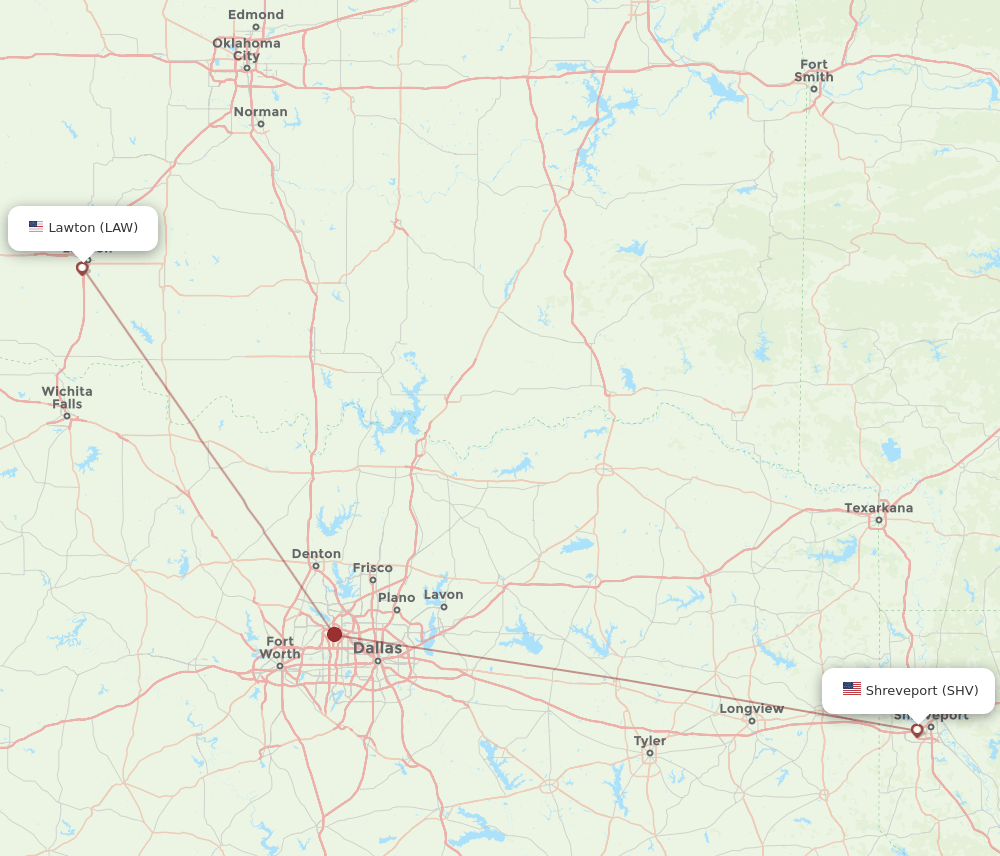 SHV-LAW flight routes