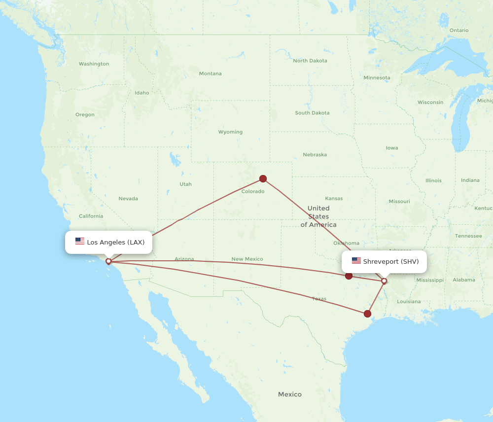 SHV-LAX flight routes