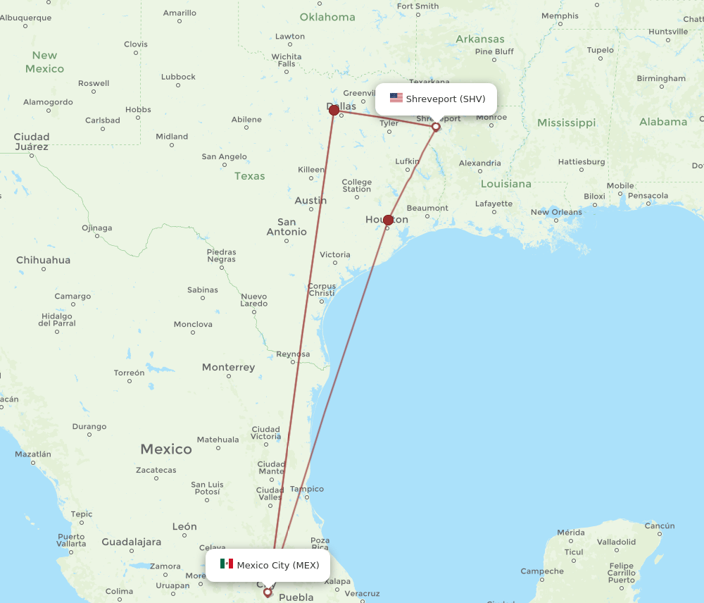 SHV-MEX flight routes