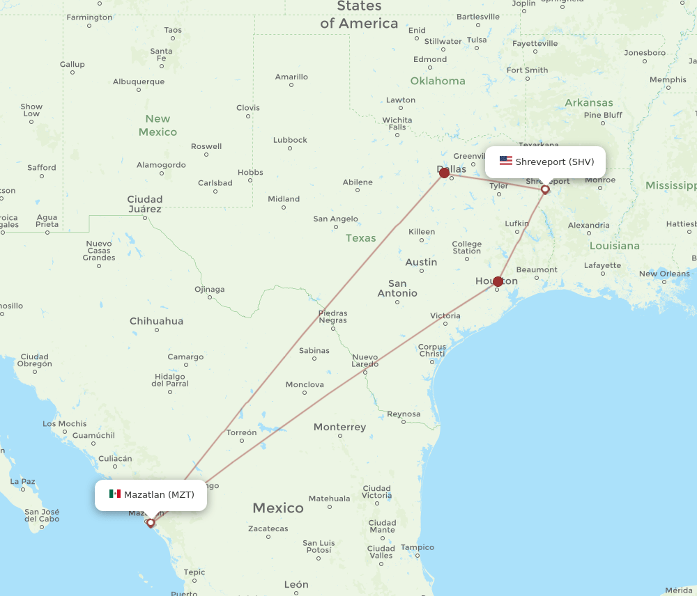 SHV-MZT flight routes