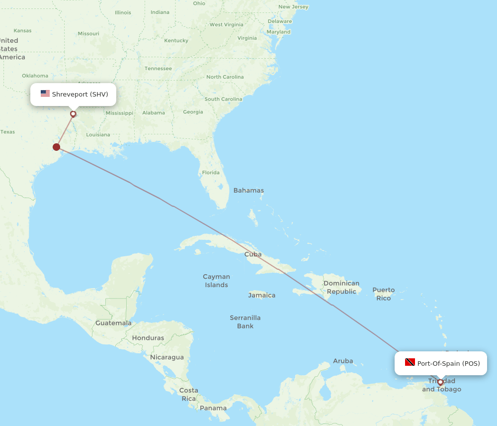 SHV to POS flights and routes map