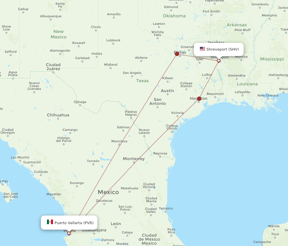 SHV-PVR flight routes
