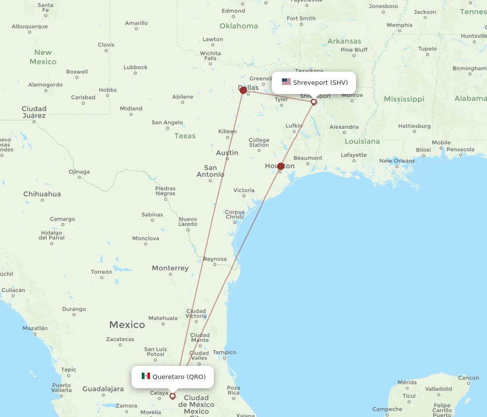 SHV-QRO flight routes