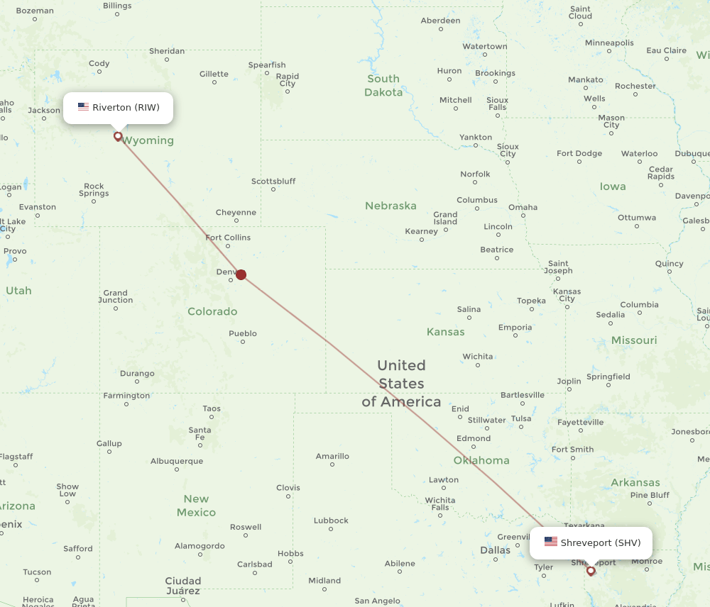 SHV-RIW flight routes