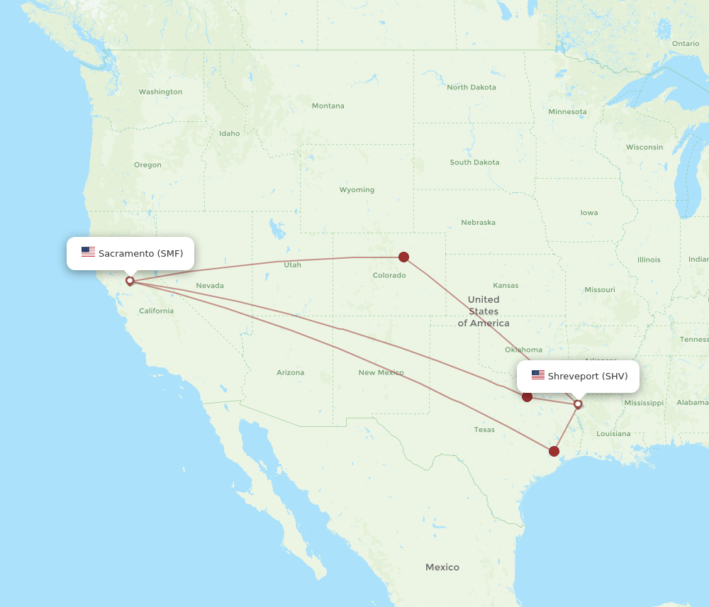 SHV-SMF flight routes
