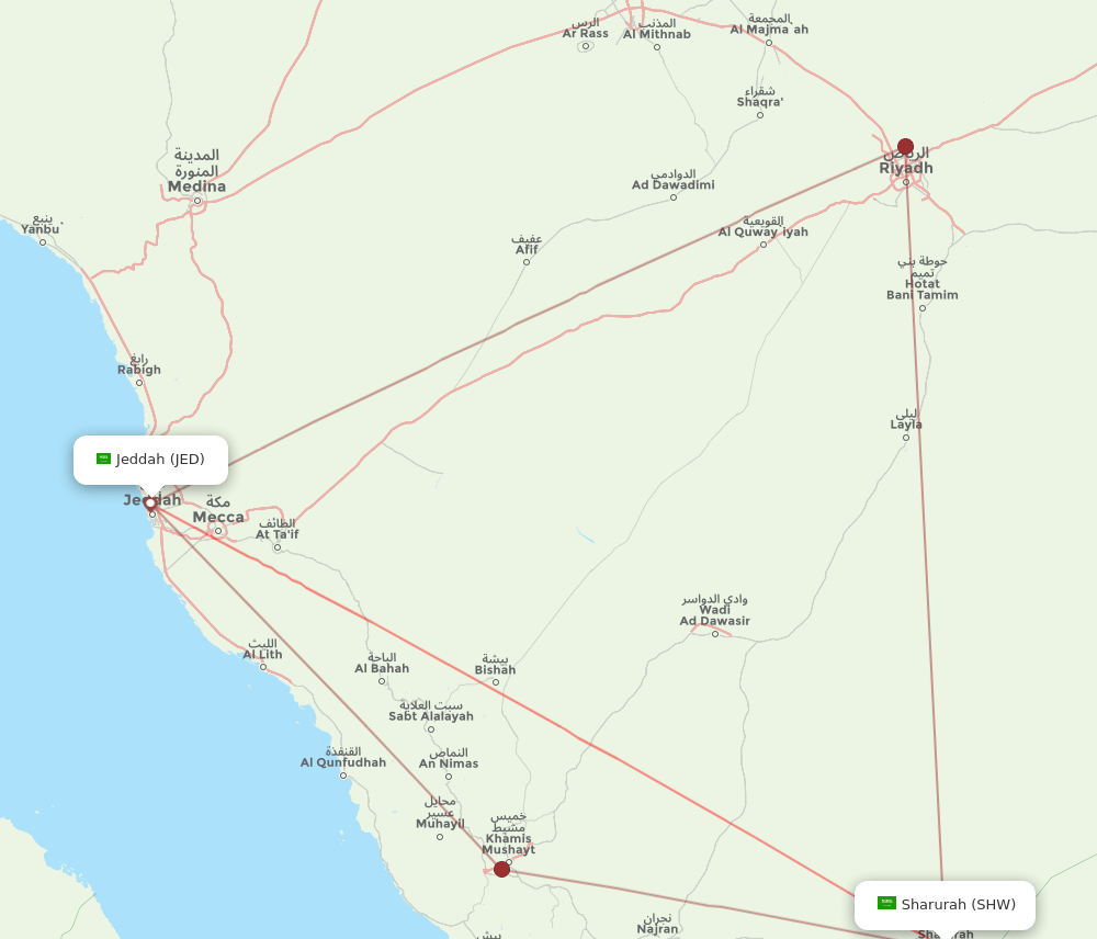SHW-JED flight routes