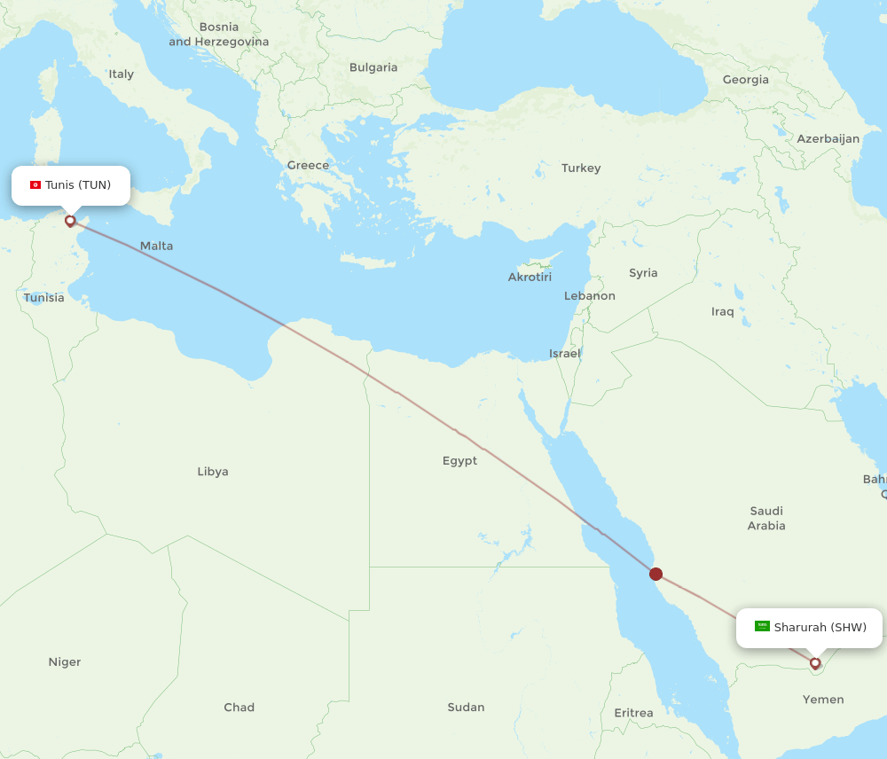 SHW-TUN flight routes