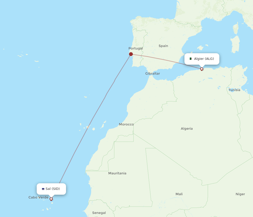 Algiers - Sal route map and flight paths
