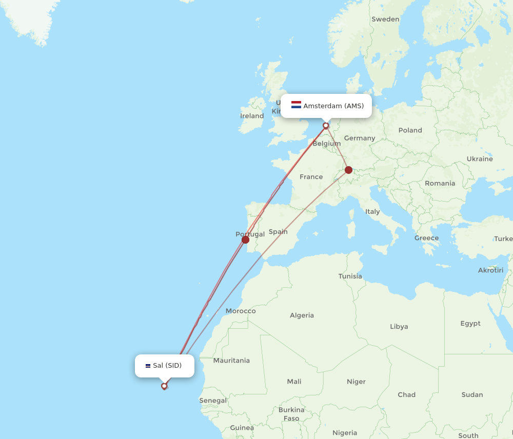 SID to AMS flights and routes map