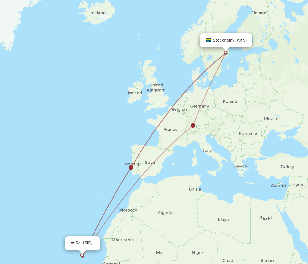 SID to ARN flights and routes map
