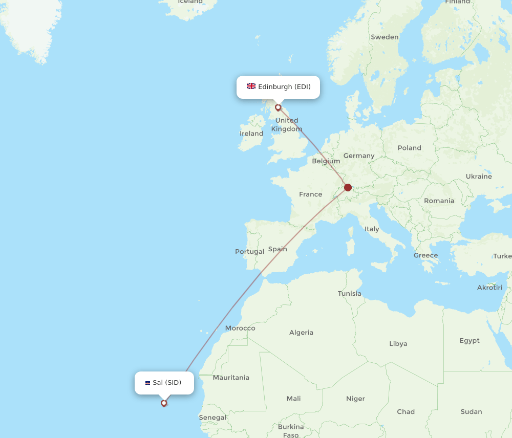 Edinburgh - Sal route map and flight paths