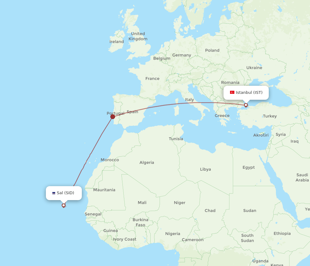 IST to SID flights and routes map