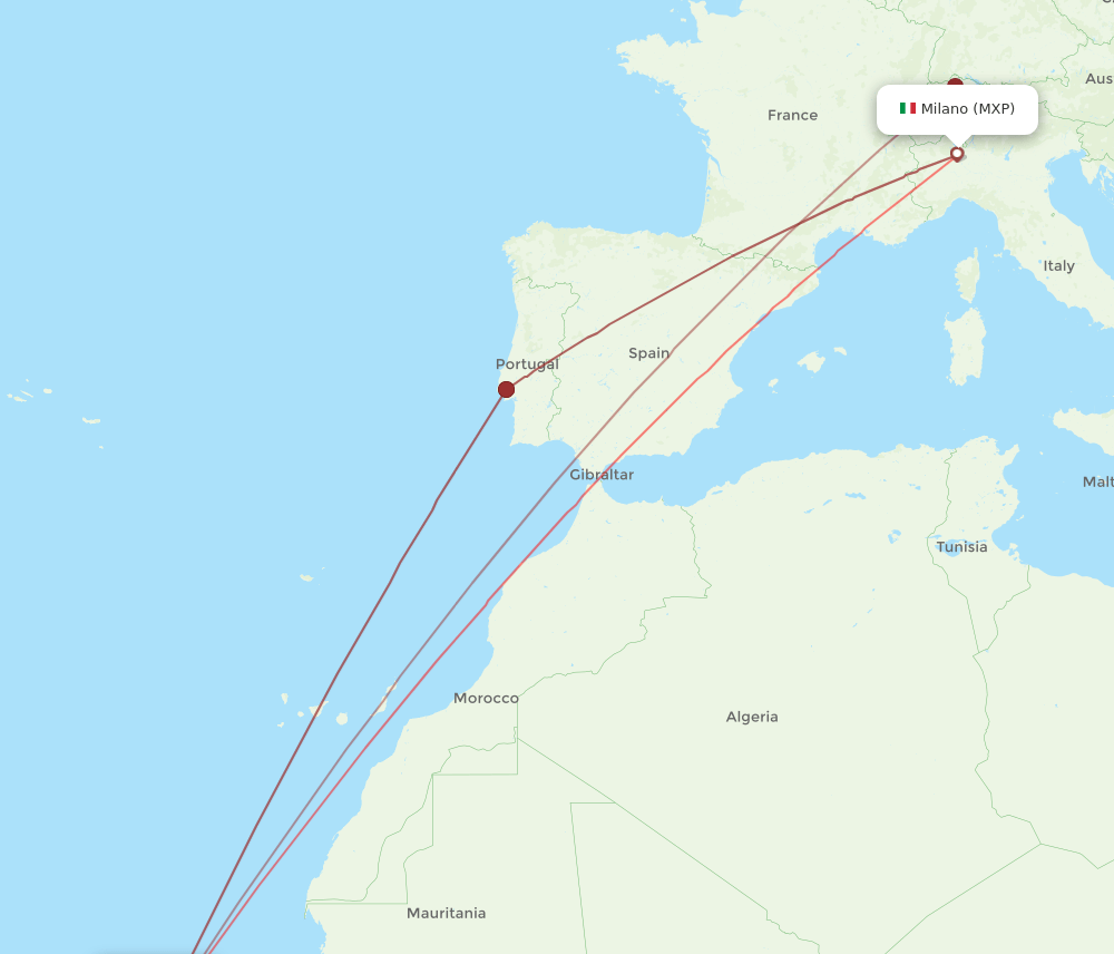 SID to MXP flights and routes map