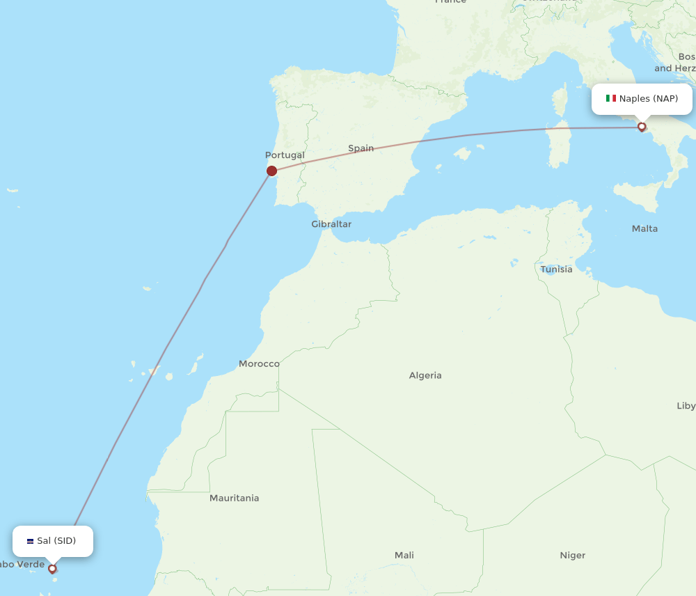 Naples - Sal route map and flight paths