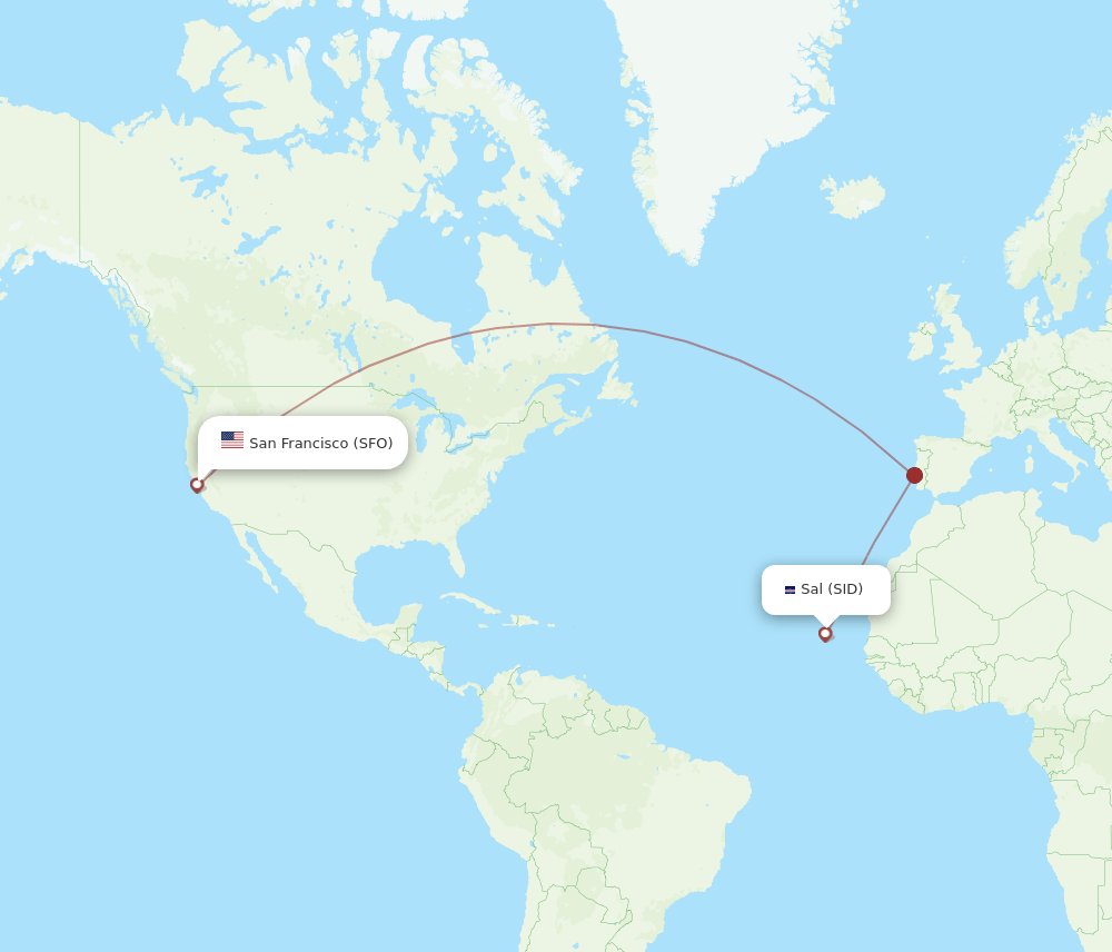 San Francisco - Sal route map and flight paths