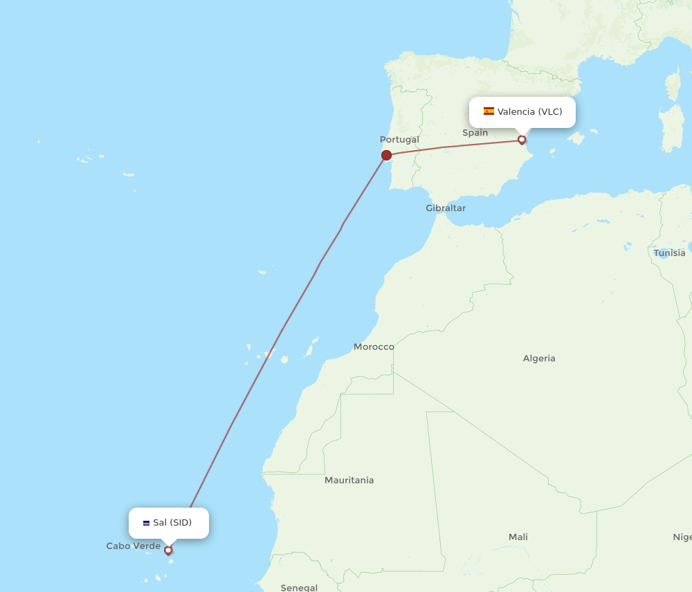 SID to VLC flights and routes map